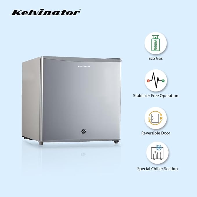 Kelvinator KRC-F050RBPSGV 45 Litre 2 Star Mini Bar Refrigerator (Grey) – Compact Single Door Fridge with Chiller Tray & Auto-Close Door | Buy Online at Mahajan Electronics