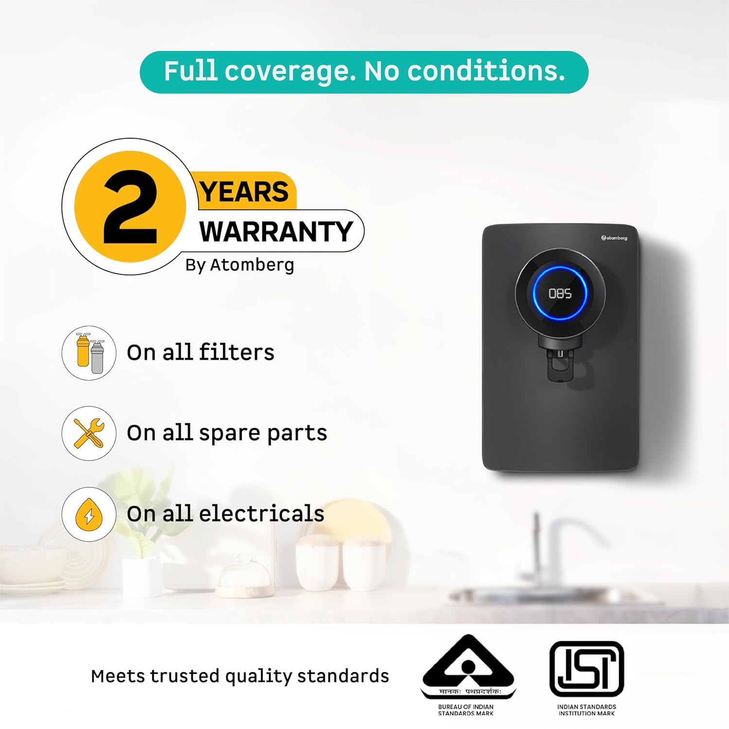 Atomberg Intellon RO Water Purifier 8L | RO+UF+UV+Alkaliser | Smart IoT | 2Yr No Cost Filter | Adaptive TDS