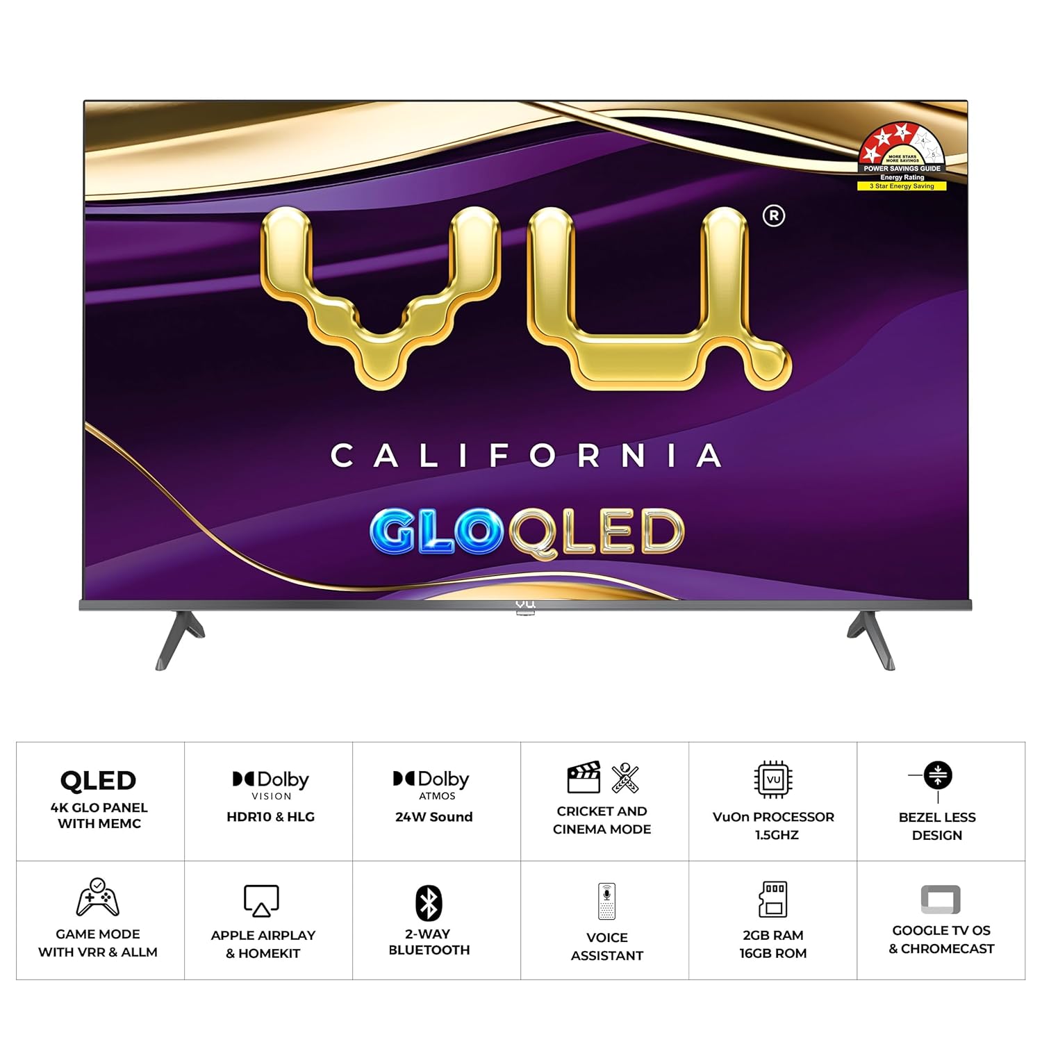 Vu 75GLOQLED25 189cm (75 inches) GloQLED Series 4K QLED Smart Google TV Mahajan Electronics Online