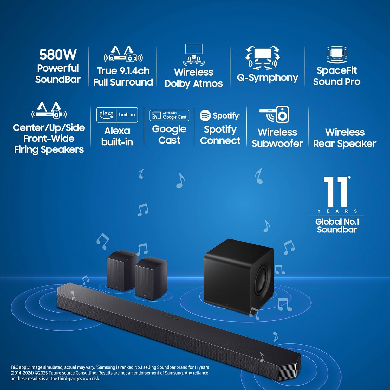 Samsung HW-Q930F/XL 580 W True 9.1.4 ch Full Surround Soundbar with Wireless Dolby Atmos | Center-Up-Side-Front Wide-Firing Speakers | Alexa | Wi-Fi | HDMI ARC | Optical in | Bluetooth ( Titan Black) Mahajan Electronics Online