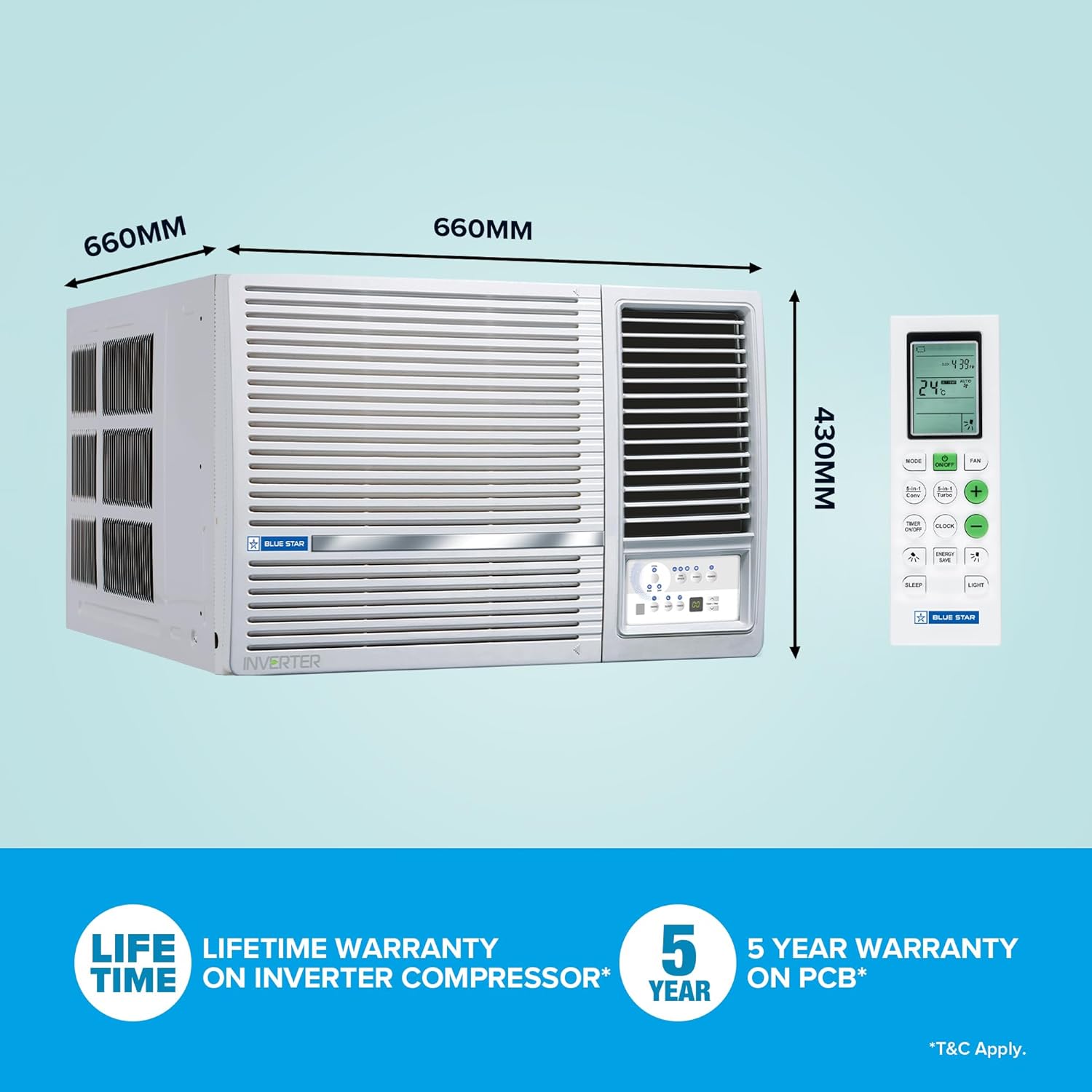 Blue Star WIE318L 1.5 Ton 3 Star Inverter Window AC (Copper, Turbo Cool, Hydrophilic Blue Fins, Dust Filters, Self-Diagnosis, White) Mahajan Electronics Online