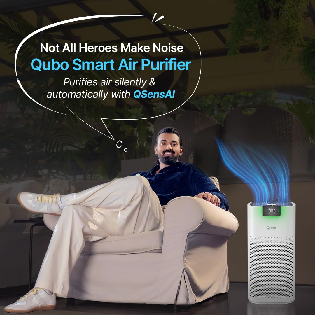 Qubo Smart Air Purifier Q600 for Home by Hero Group | 600 Sqft | 99.99% Allergen Removal | HEPA H13 | 15000 Hrs Filter Life | App & Voice Control | Energy Saving | Ultra-Quiet BLDC Motor (White) Mahajan Electronics Online