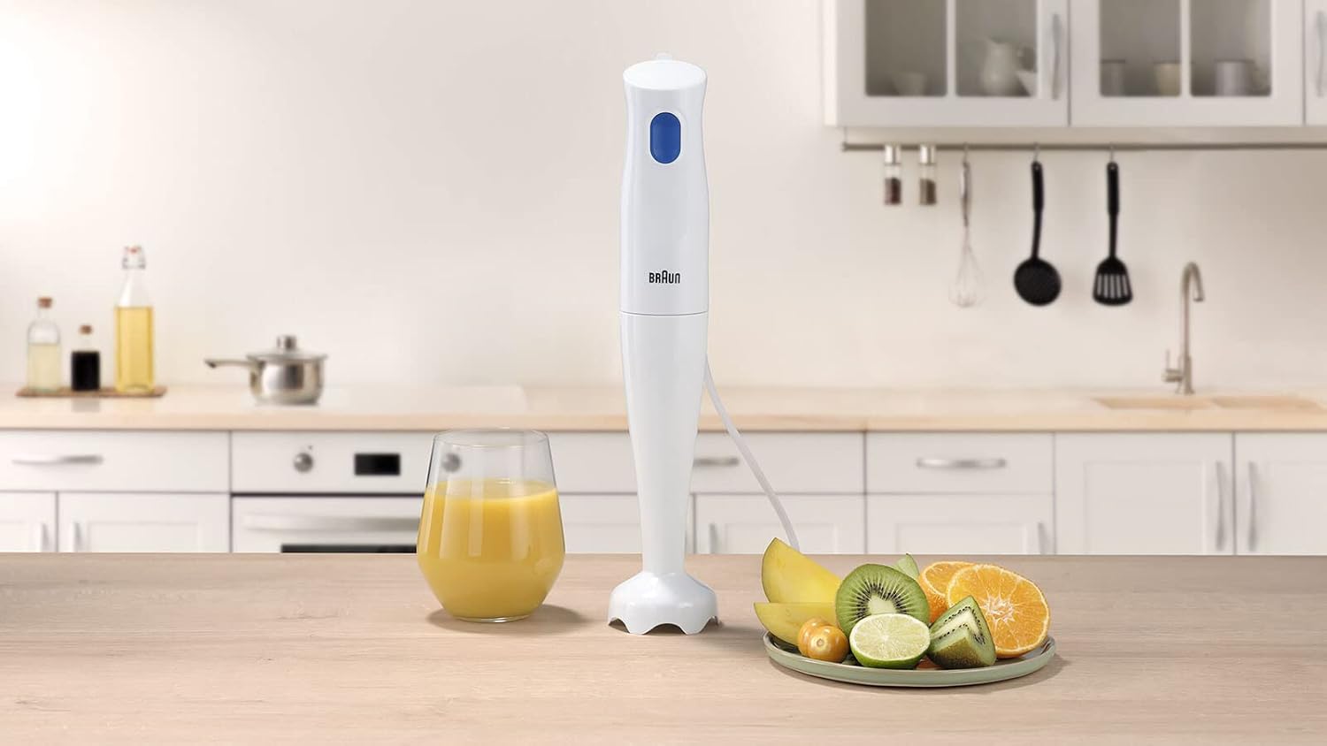 Braun MQ10.000PWH MultiQuick 1 Hand Blender 450W with EasyTwist Technology, Lightweight, Stainless Steel, BPA-Free for Baby Food, Chutney, Puree, Lassi, Smoothie, Soup, Shake (MultiQuick 1 White) Mahajan Electronics Online