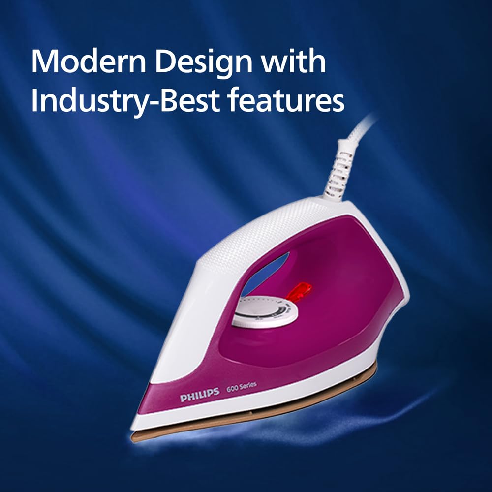 Philips Dry Iron DST0610/30 with 3 year warranty (World No.1 Ironing Brand) Powerful 1000 Watts for Fast heat up & Golden Advanced Alloy Soleplate with Uniform Heat Distribution Mahajan Electronics Online
