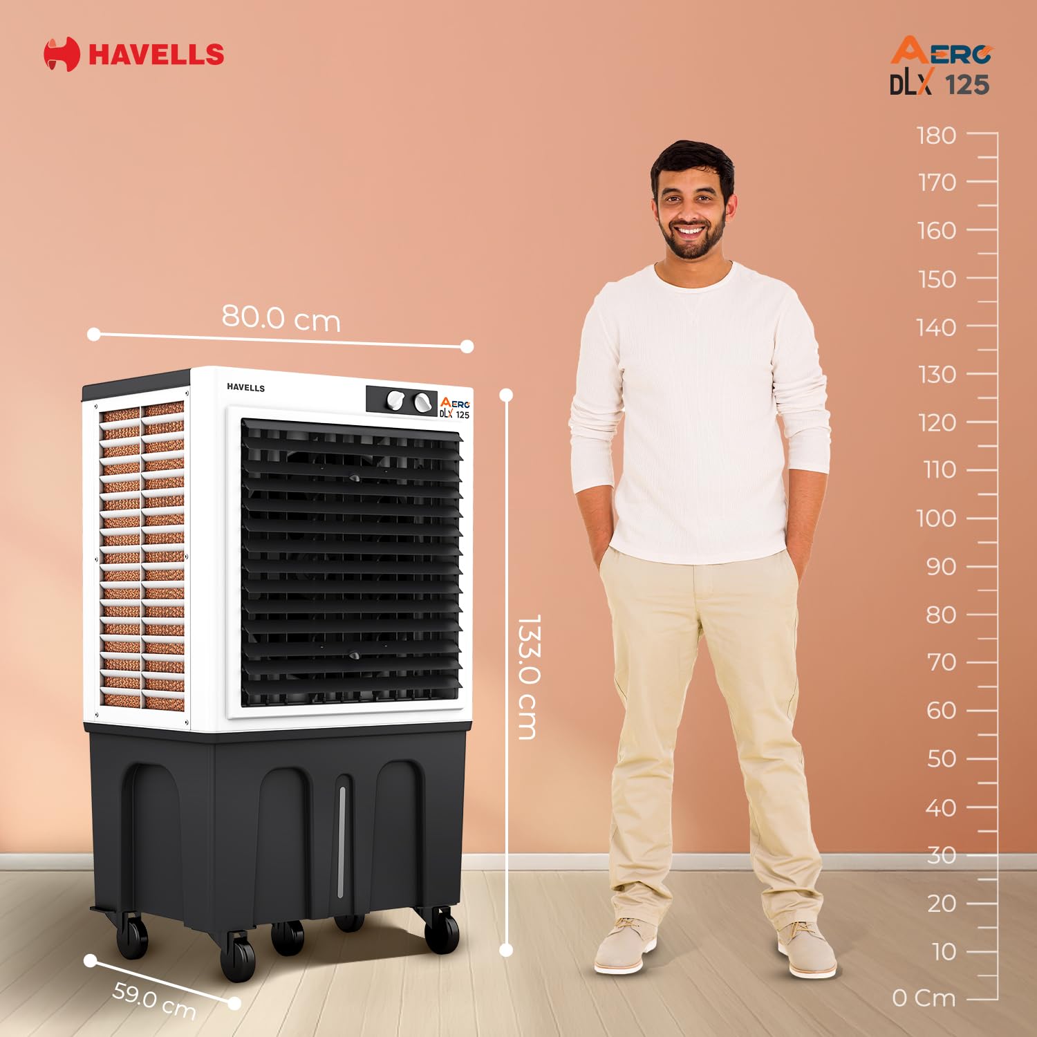 Havells Aero DLX 100L Premium Commercial Air Cooler|Powerful Air-Delivery| 3 Side Honeycomb Pads with Bacteria Shield Technology|Fully Collapsible Louvers|Auto fill function|Double Ball bearing Motor Mahajan Electronics Online