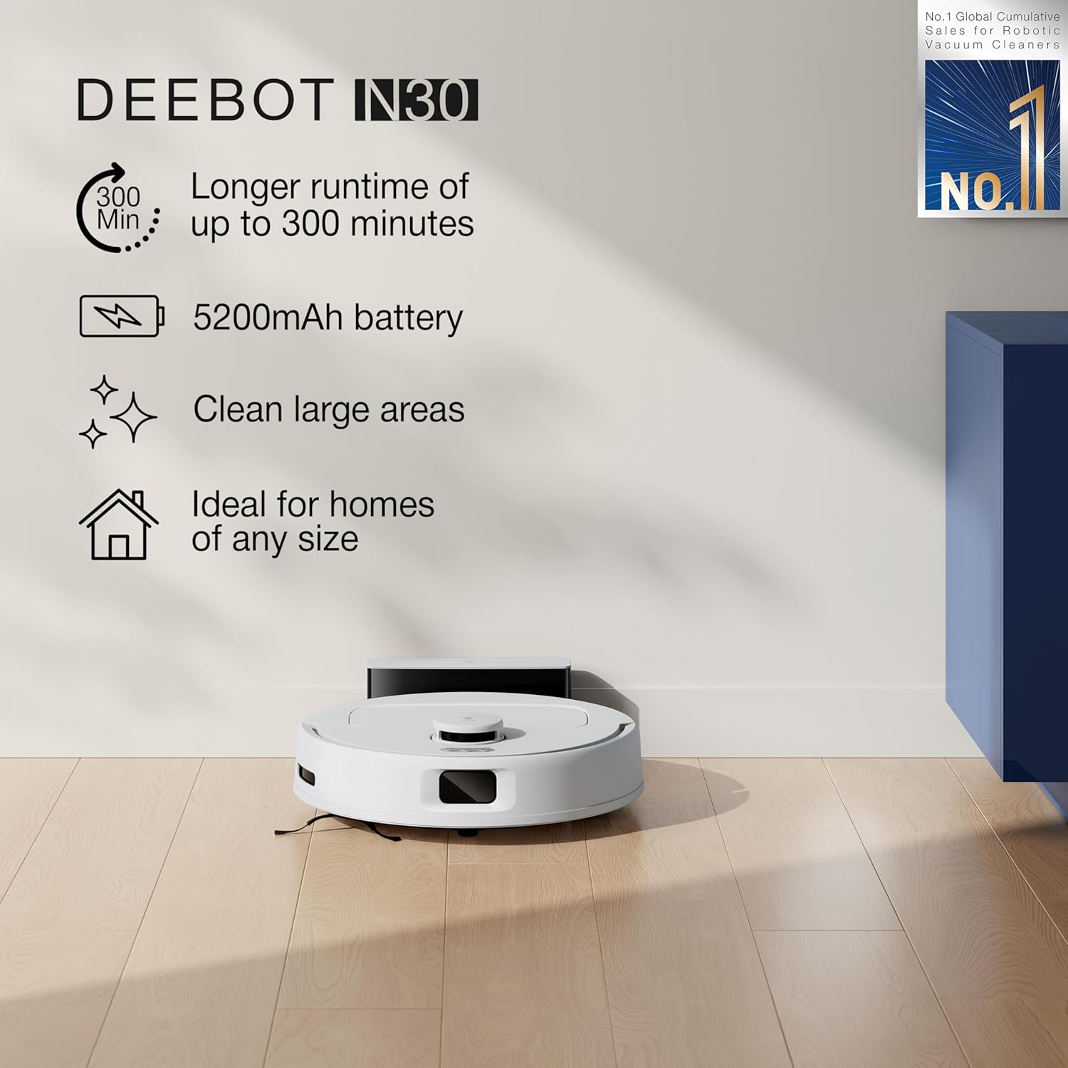 ECOVACS DEEBOT N30 White 2 in 1 Robot Vacuum Cleaner & Mop, 2025 New Launch, 10000 Pa Suction, 5200mAh Battery, Covers 3500+ Sq ft in Single Charge, Zero Tangle 2.0 Technology, Advanced TrueMapping Mahajan Electronics Online