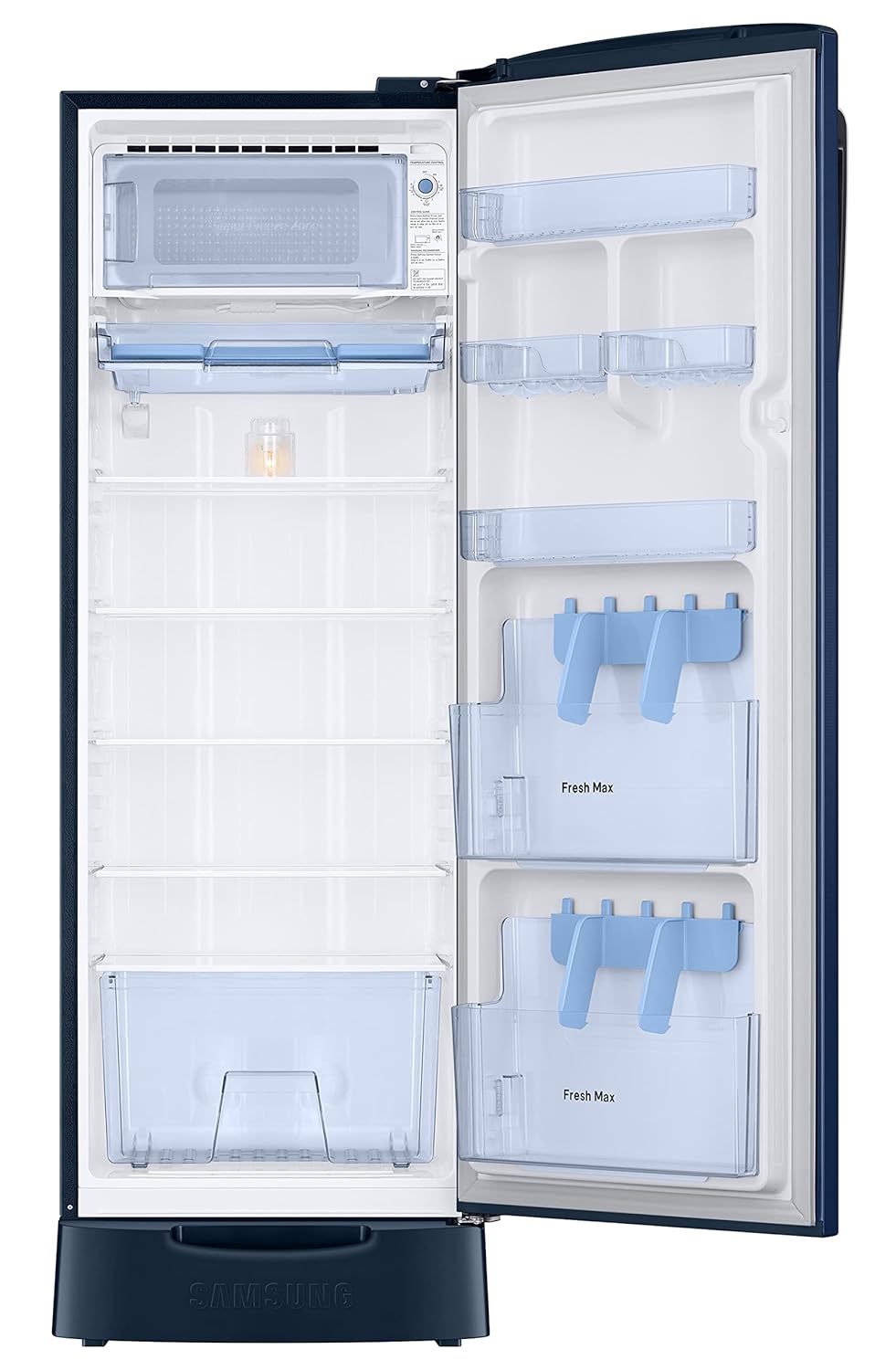Samsung RR26C3893CU/HL 246L 3 Star Inverter Direct-Cool Single Door Refrigerator Appliance (Camellia Blue) Base Stand Drawer Mahajan Electronics Online