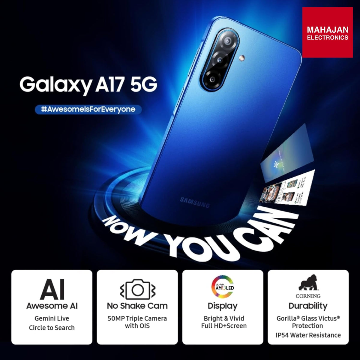Samsung Galaxy A17 5G (Gray, 8GB RAM, 256GB Storage) – Mahajan Electronics Online.