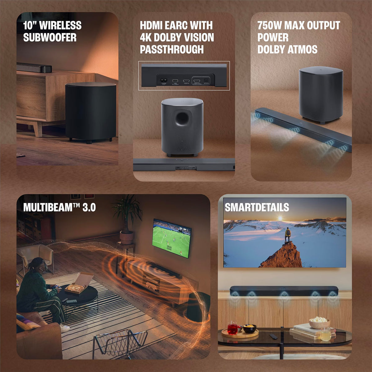 JBL Bar 500 MK2, Dolby Atmos® Soundbar with Wireless Subwoofer, 5.1 Channel, 3D Surround, Multibeam™, HDMI eARC with 4K Dolby Vision Pass-Through, Bluetooth, Wi-Fi, One App, 750W Jbl