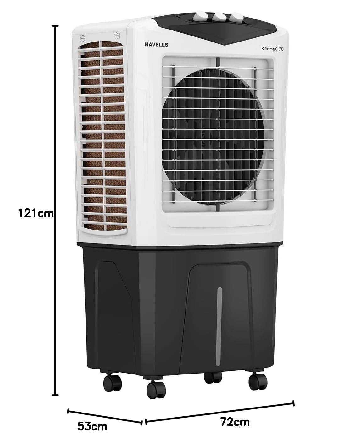 Havells Koolmax 70 L Desert Air Cooler for Room| Powerful Air-Delivery| Bacteria Shield Honeycomb Pads Technology| Double Ball Bearing Motor| Multi directional wheels with brakes | Inverter Compatible Mahajan Electronics Online