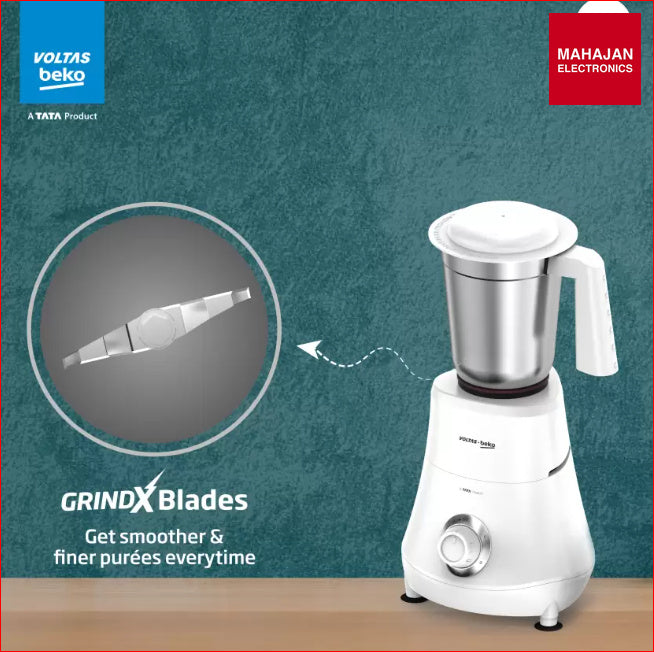 Voltas Beko 500W Mixer Grinder (G5003HP-WH, White) | 3 Jars | 20,000 RPM | Stainless Steel Blades | Compact Design โ Mahajan Electronics Online.