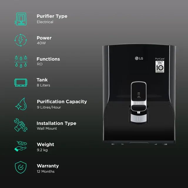 LG WW131NP 8L RO Water Purifier with Multi Stage Filtration (Solid Black) Mahajan electronics Online