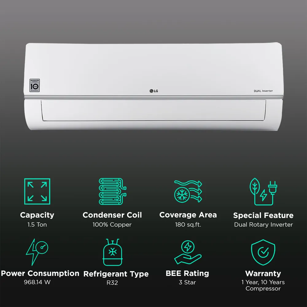 LG US-Q19HNXE 1.5 Ton 3 Star Inverter Split AC | AI Convertible 6-in-1 | Dual Inverter Compressor Mahajan Electronics