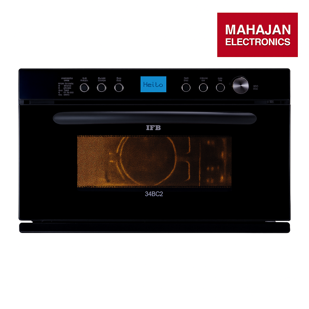 Black oven with visible branding on a white background