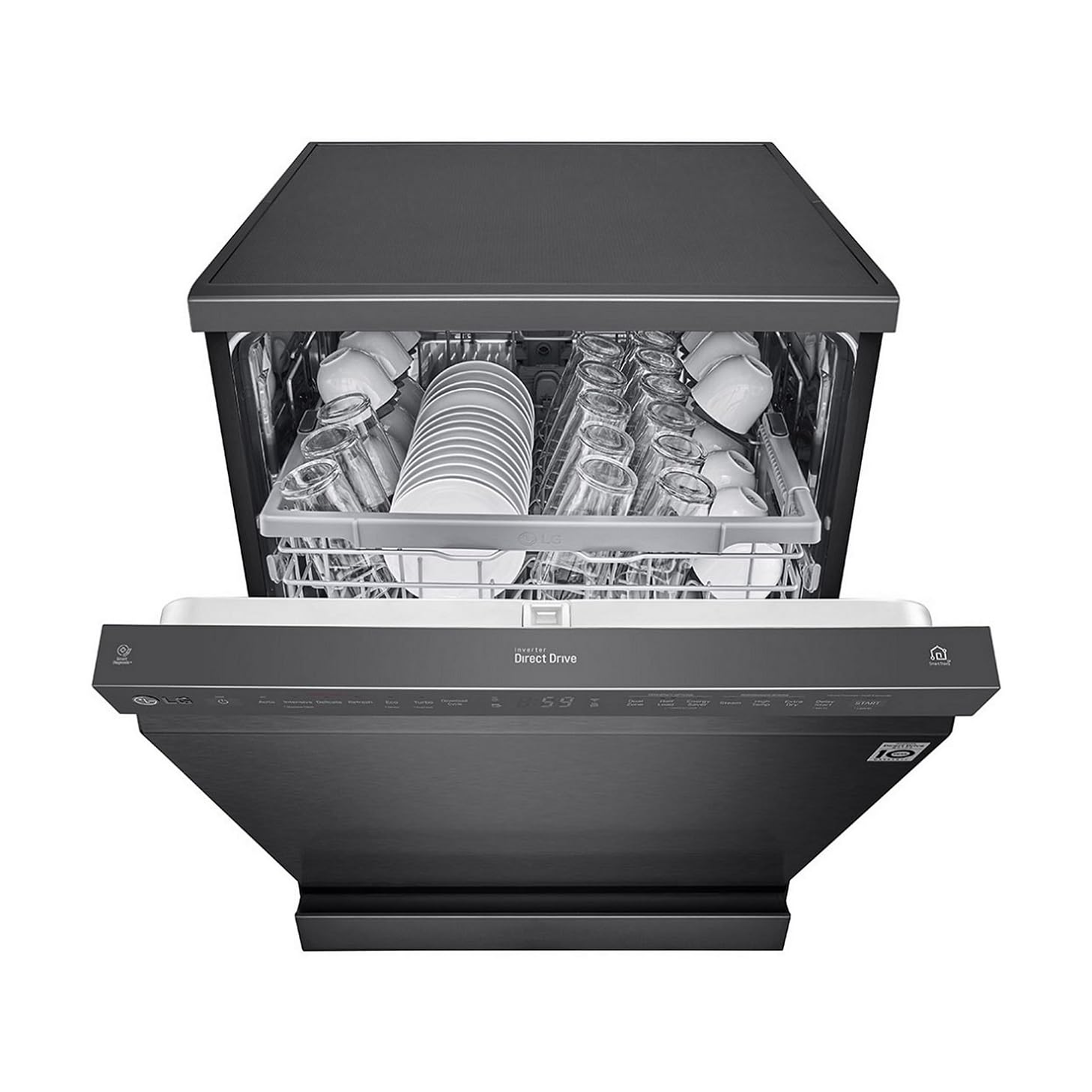 LG DFB424FM 14 Place Setting Dishwasher | TrueSteam, QuadWash, EasyRack Plus, Wi-Fi Enabled, Matte Black, Inverter Direct Drive Motor | Freestanding Dishwasher for Indian Kitchens