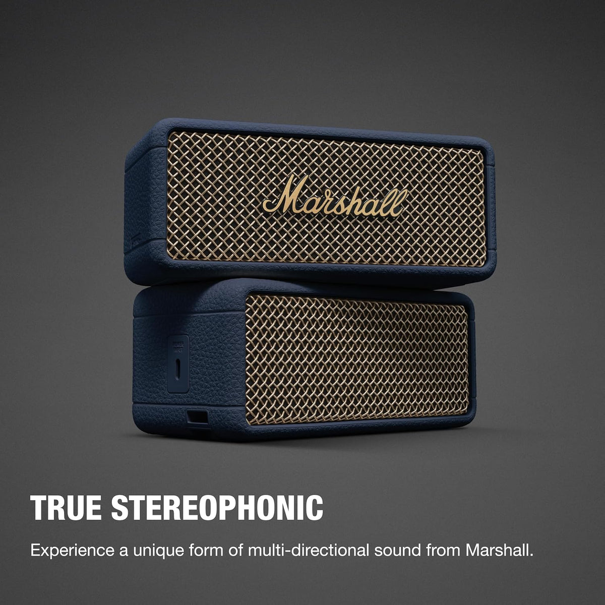 Marshall Smartchoice Emberton III Compact Portable Bluetooth Speaker with 32+ Hours of Playtime, (360° Sound), Dust & Waterproof (IP67) – Midnight Blue. Marshall