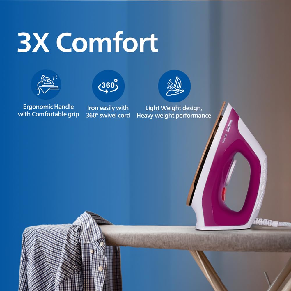Philips Dry Iron DST0610/30 with 3 year warranty (World No.1 Ironing Brand) Powerful 1000 Watts for Fast heat up & Golden Advanced Alloy Soleplate with Uniform Heat Distribution Mahajan Electronics Online