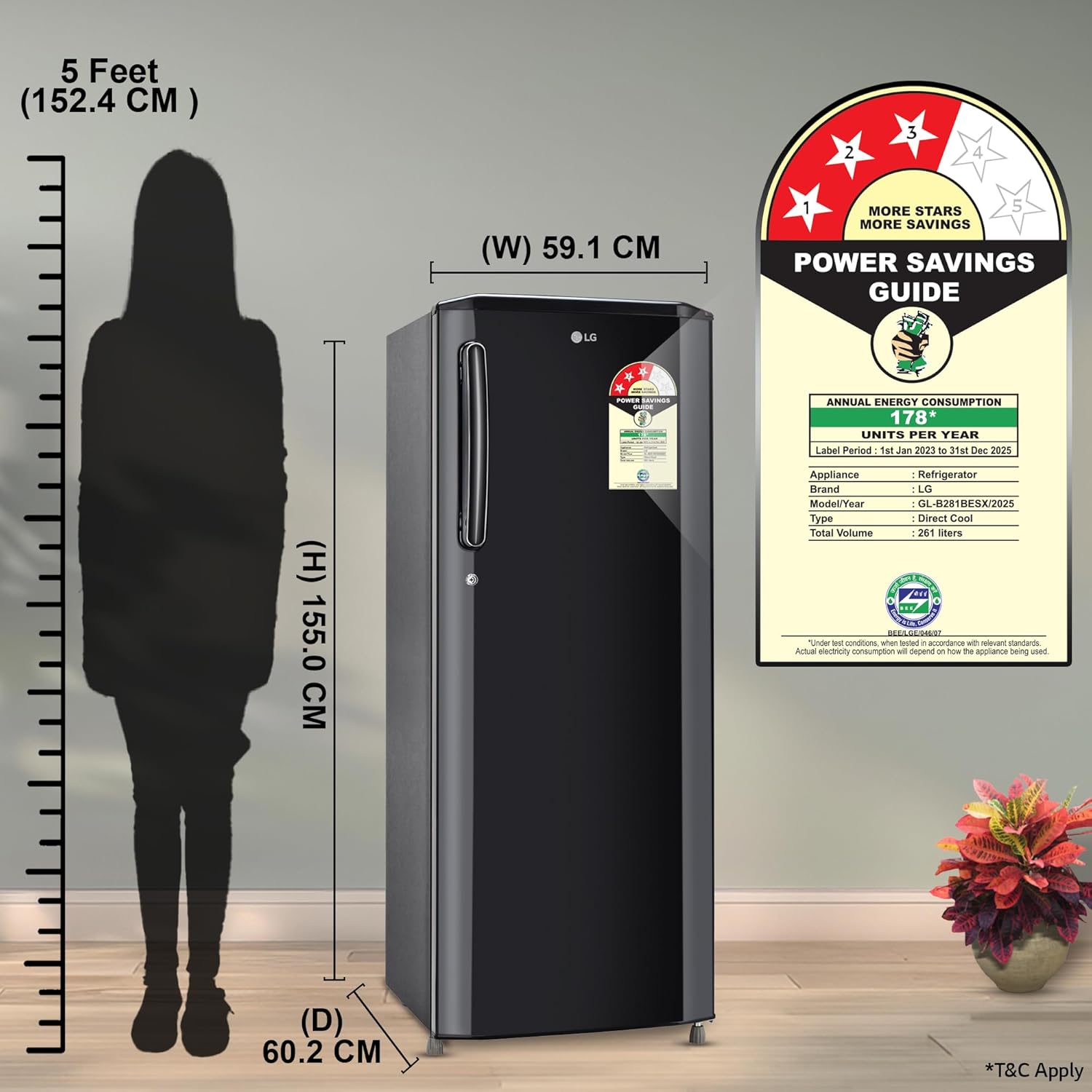 LG GL-B281BESX 261 litres 3 star Single Door Refrigerator, Ebony Sheen GL-B281BESX Mahajan Electronics Online