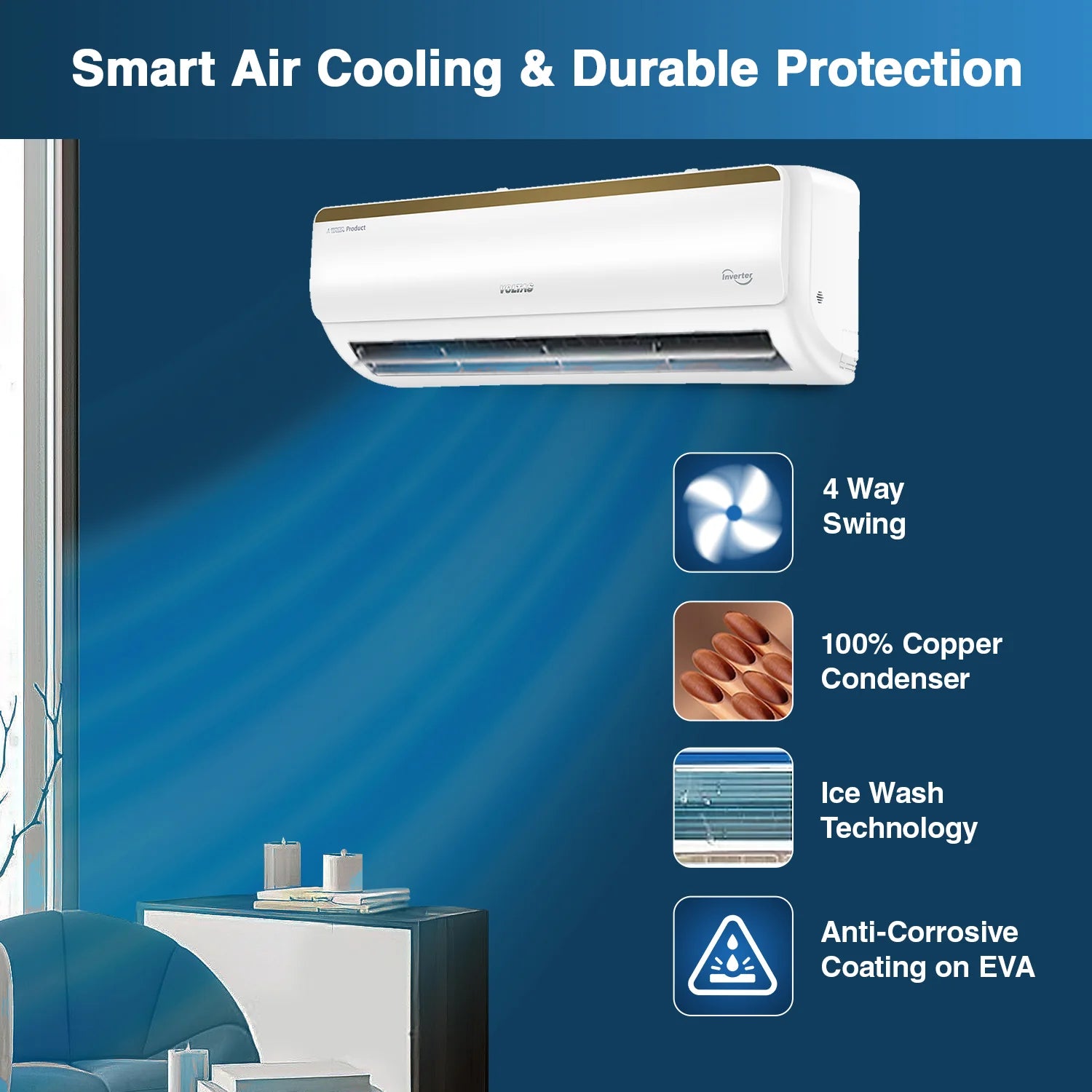 Voltas 183V Vertis Smart Elite Gold SmartAir Inverter AC, 1.5 Ton, 3 Star Mahajan Electronics Online