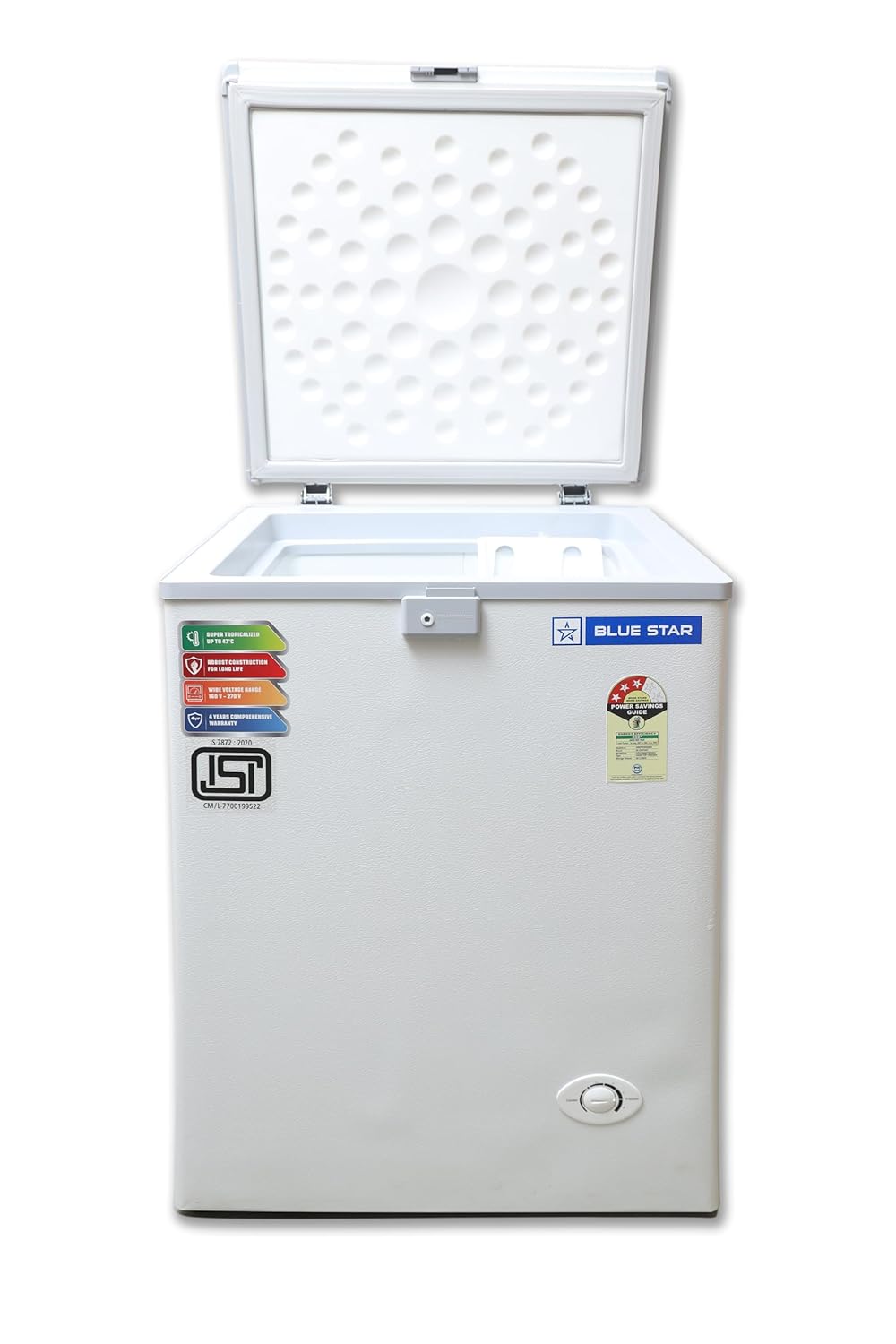 Blue Star CF3-130NEYW 130 Litre Chest Freezer (White, 3 Star, R290 Refrigerant, Single Door, Manual Defrost, Made in India)