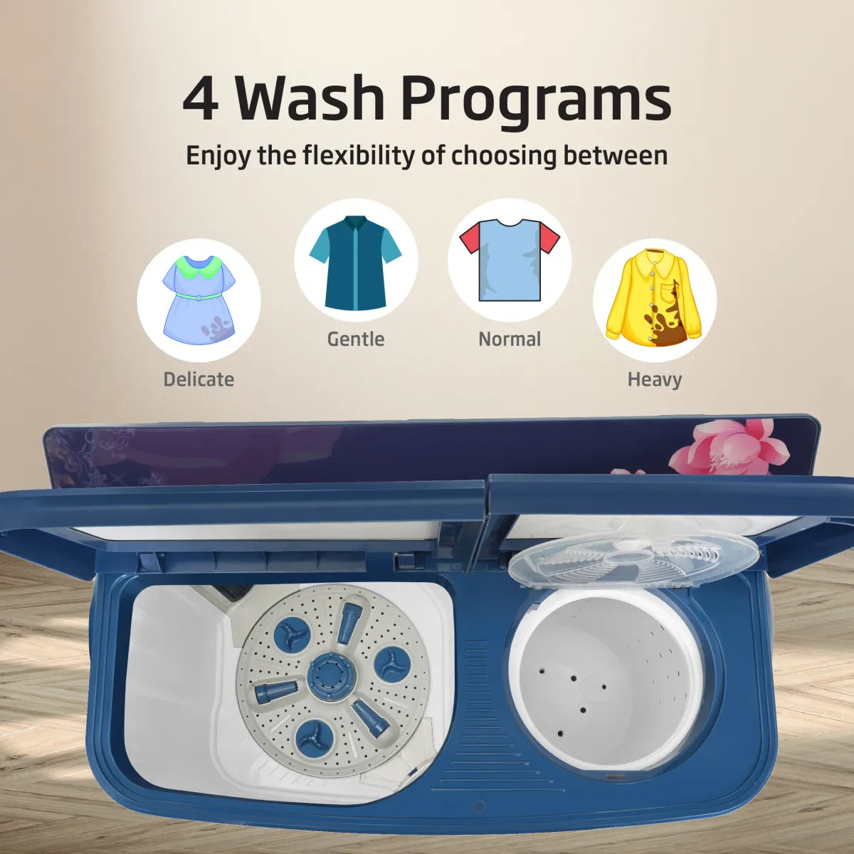 Voltas Beko WTT85DBLG/FLRB5 8.5 Kg Semi-Automatic Top Load Washing Machine – 5 Star, 1350 RPM, Double Waterfall, Magic Filter, Shock Proof