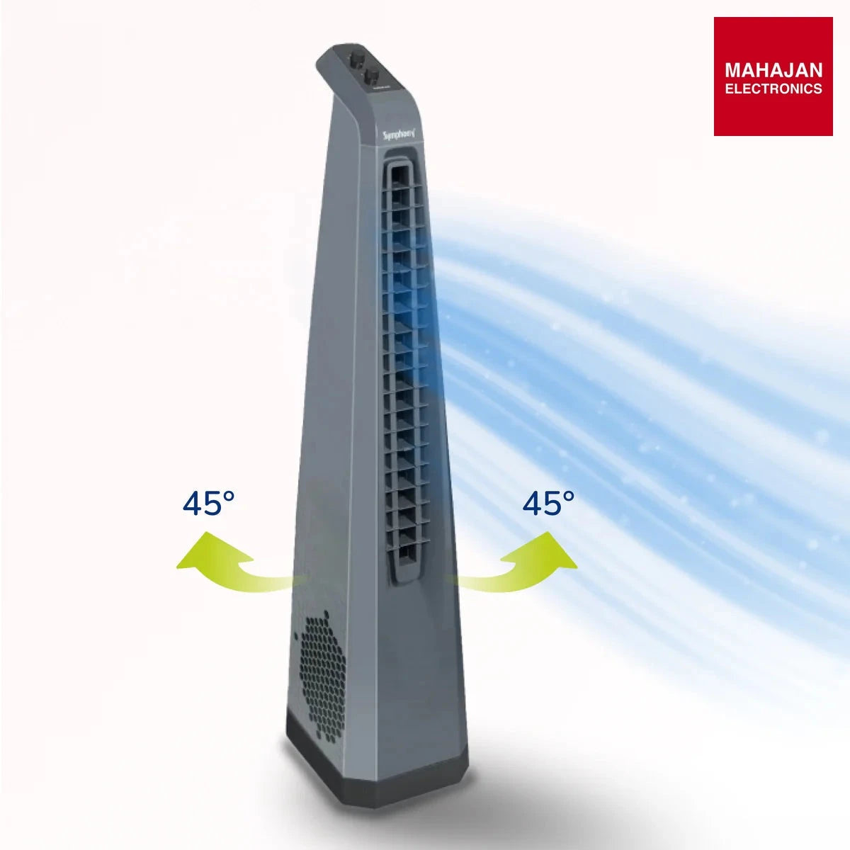 Symphony Surround Sr AFNTF023 Bladeless Tower Fan with 90 Degree Swivel, Knob Control & Removable Dust Filter (Grey) โ Mahajan Electronics Online.