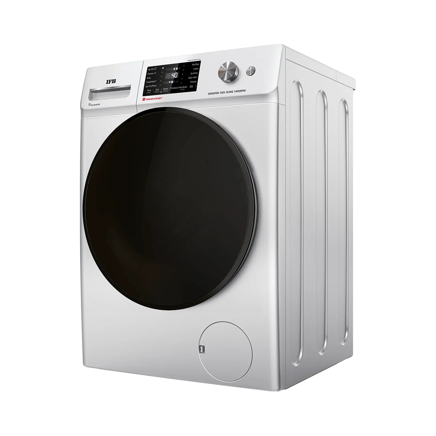 IFB Senator SXN 8014K 8 Kg 5 Star with 9 Swirl Wash, AI Powered, Wi-Fi, Fully Automatic Front Load Washing Machine (Steam Refresh Program with Eco Inverter, Rich Silver) Mahajan Electronics online