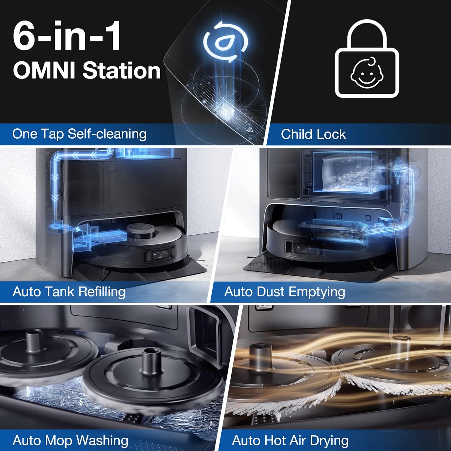 ECOVACS DEEBOT X1 Omni Robot Vacuum and Mop Combo with Self-Empty and Auto-Clean Station, 5000Pa, Robot Vacuum Cleaner with Laser Navigation, Obstacle Avoidance, Built-in YIKO Voice Assistant, Black Mahajan Electronics Online