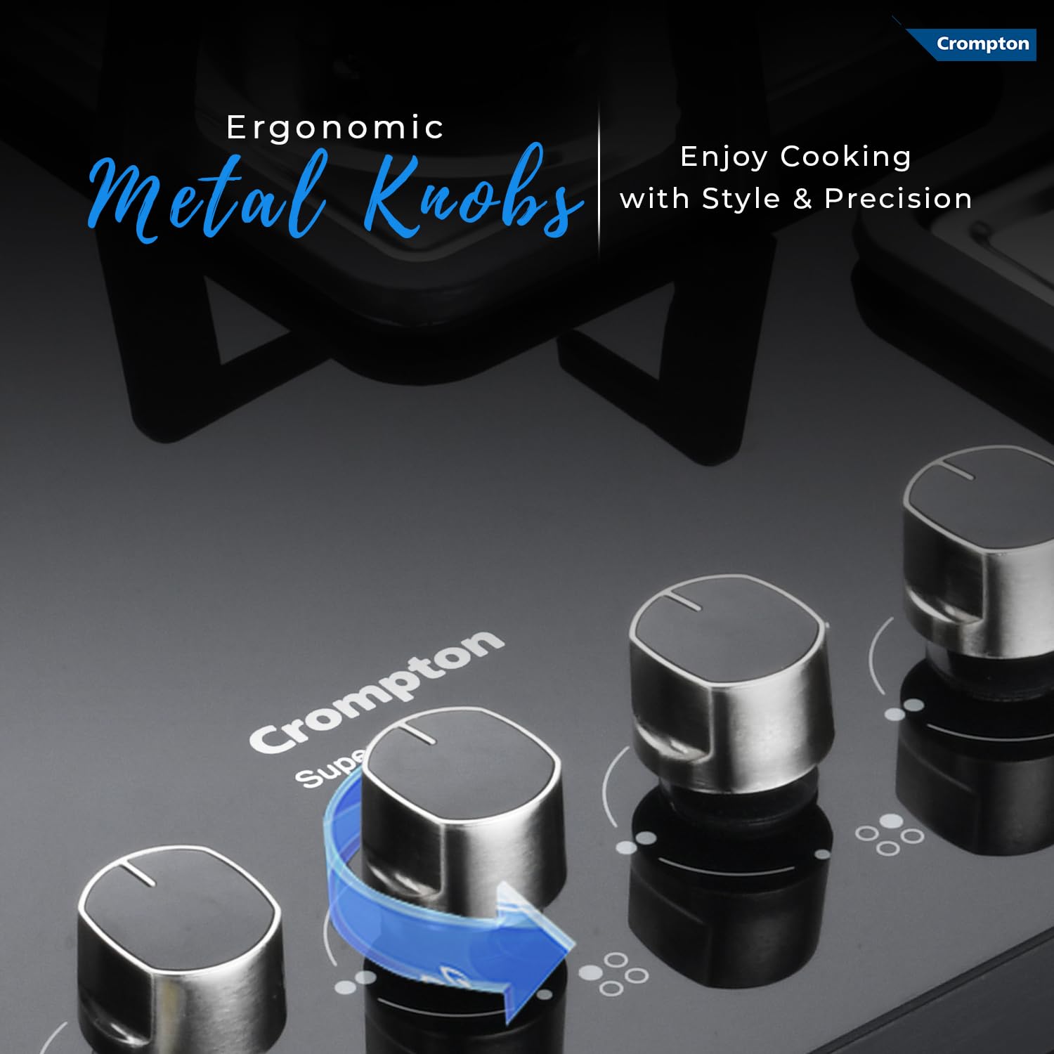 Crompton TAB-SMHB784-MBL SuperSlim Matt 78 cm 4 Burner Hob with Auto Ignition, Brass Burners and Toughened Glass Top ( Matt Black) Mahajan Electronics Online