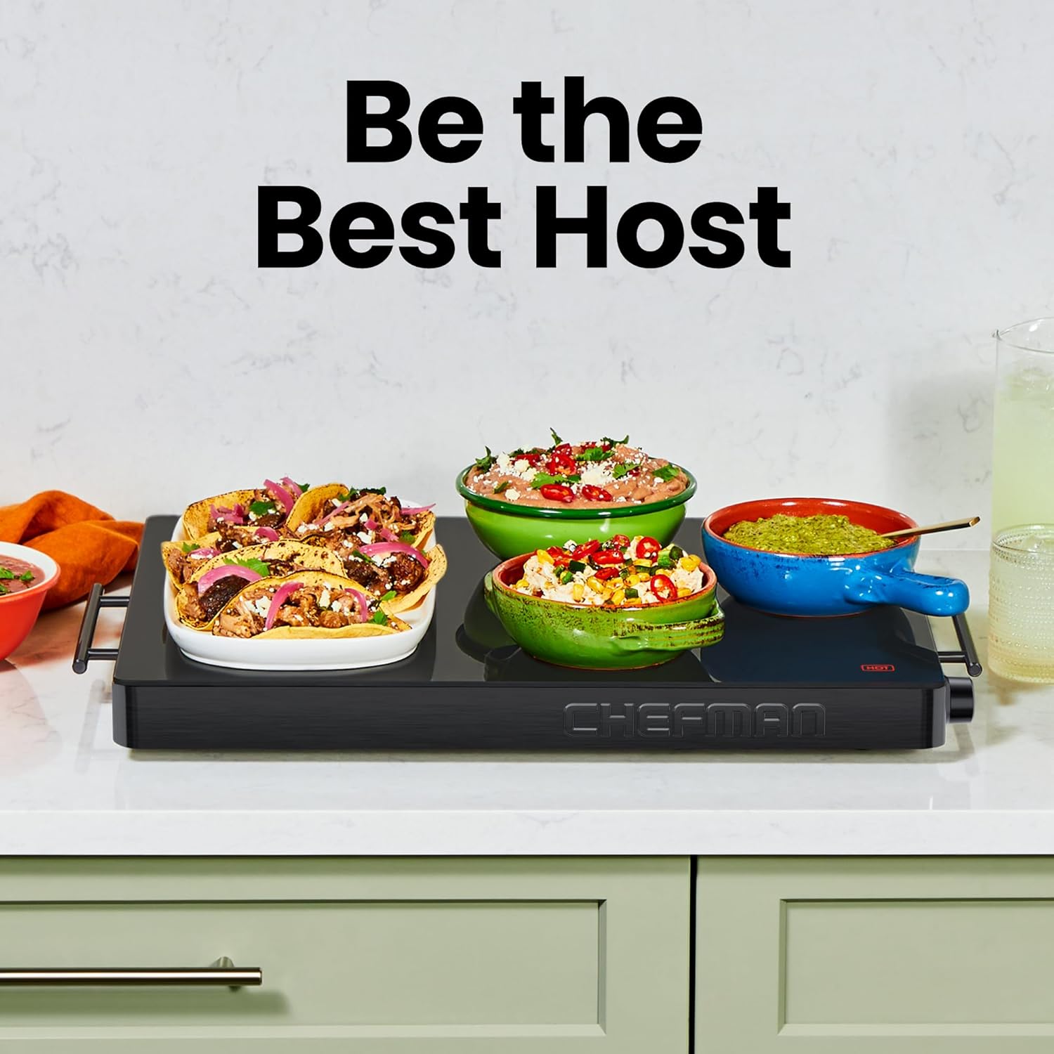 Chefman RJ22-TC-V3-IN Electric Warming Tray 450W with Adjustable Temperature Control, Original USA Brand, Perfect for Home Dinners & Event Parties, Large 21” x 16” Glass-Top Surface, Keeps Food Hot Mahajan Electronics Online