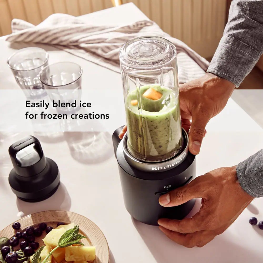 KitchenAid Go Cordless Personal Blender, 473ml BPA-Free Blending Jar, Stainless Steel Blade, Travel & Storage Lids for smoothies, shakes (with Lithium Ion Battery 10.8V) Black Matte KitchenAid