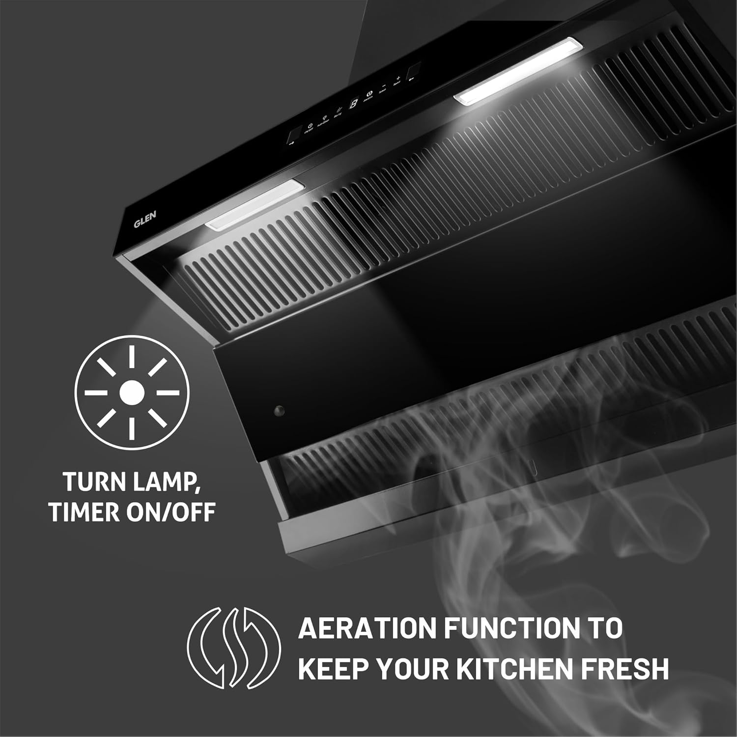 Glen CH 6076 HSR DC AC Auto Clean Chimney with Double Draft Suction and Heat Sensor, BLDC Motor 75cm 1600 m3/h - Black Mahajan Electronics Online
