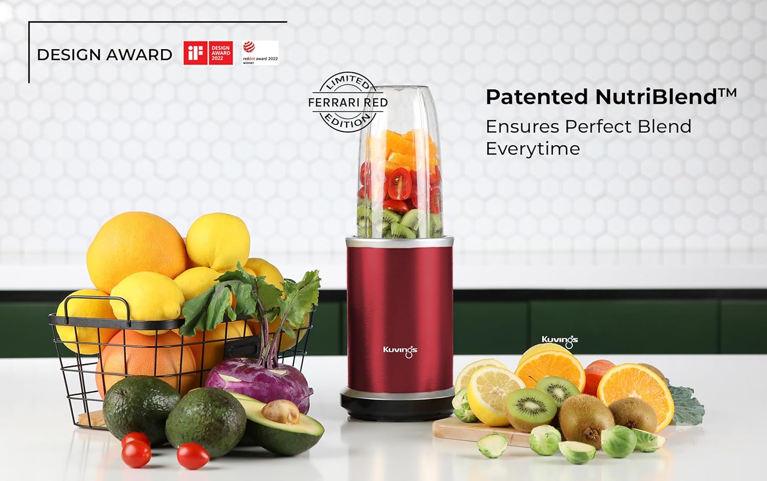 Kuvings Nutri Blender PRO Ferrari Red, Powerful 1000 Watts Motor, Longest Warranty 7 Years, Mixer/Grinder/Smoothie Maker, Blender for Smoothies and Juices, Stainless Steel Body, 2 Blade Set: Wet & Dry Mahajan Electronics Online