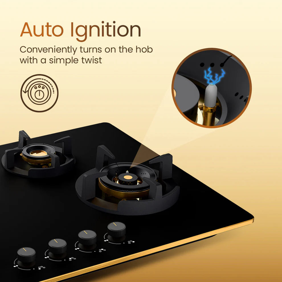 Crompton HOB-VPDC-MBL 82 cm 4 BurnerS Built-in Gas Hob With High Efficiency Brass Burners, Auto-Ignition and 8 MM Toughened Glass Mahajan Electronics Online