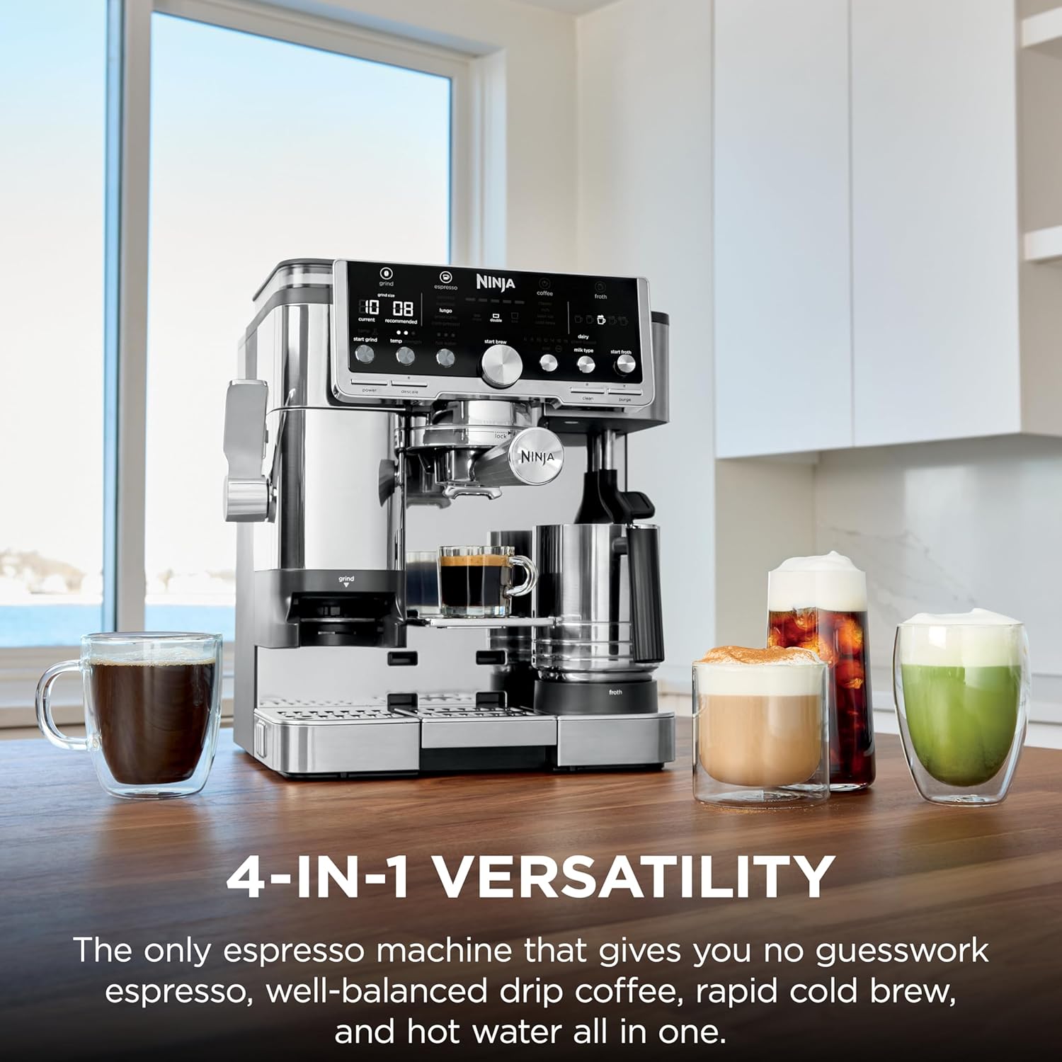 Ninja ES701 Luxe Café Pro Series, Espresso Machine, Drip Coffee, Cold Brew, Hot Water, Integrated Tamper, Built-in Grinder, Hands-Free Frother for Cappuccinos, Lattes, Americanos, Dairy or Non-Dairy Mahajan Electronics Online