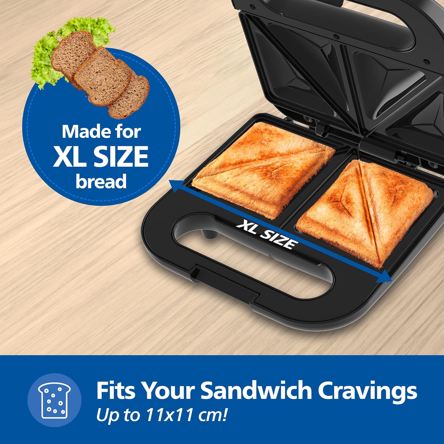 Philips HD3000/80 IN SANDWICH MAKER TOAST | XL size | Black with Metallic Finish | Non Stick Plate | UHD Technology | Easy Locking Mahajan Electronics Online