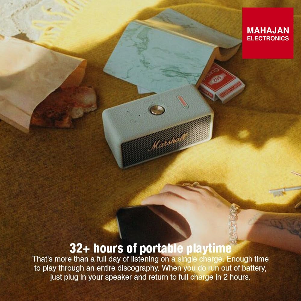 Marshall Emberton III Compact Portable Bluetooth Speaker with 32+ Hours of Playtime, (360ยฐ Sound), Dust & Waterproof (IP67) โ Sage โ Mahajan Electronics Online.