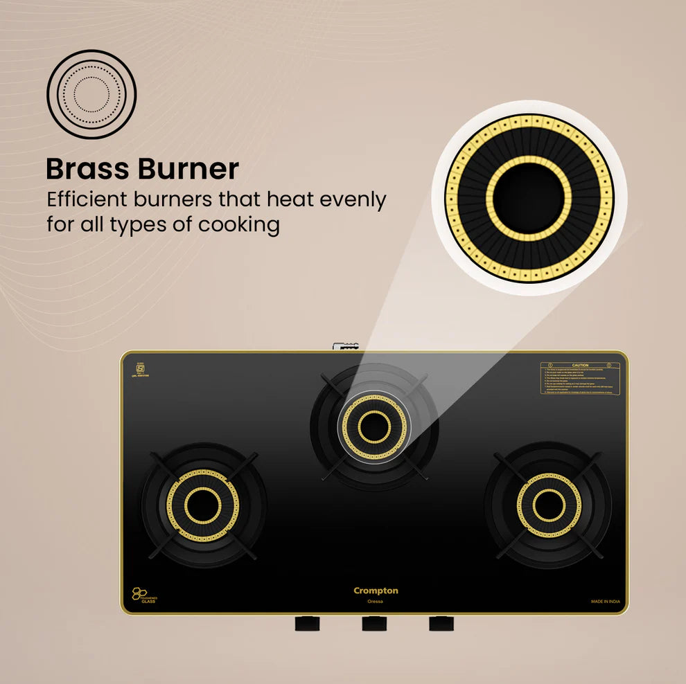 Crompton Oressa CKT-ORR723-MSB 3 Burner 72 cm Slim Glass Cooktop Mahajan Electronics Online