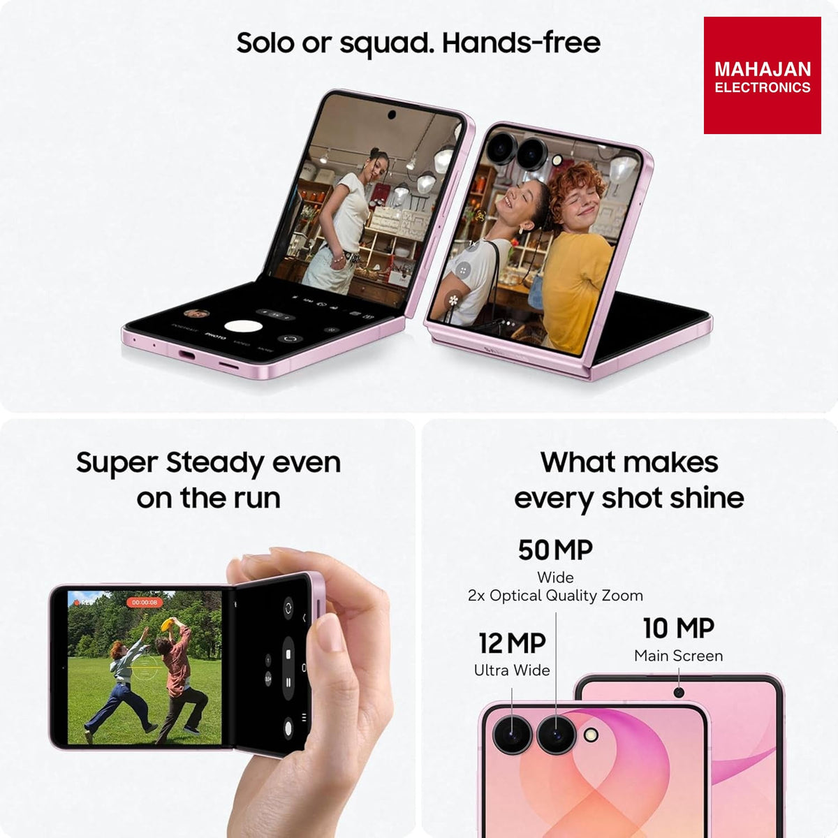 Samsung Galaxy Z Flip8 5G Smartphone with Galaxy AI (Cream, 12GB RAM, 256GB Storage), Hands Free Selfie – Mahajan Electronics Online.
