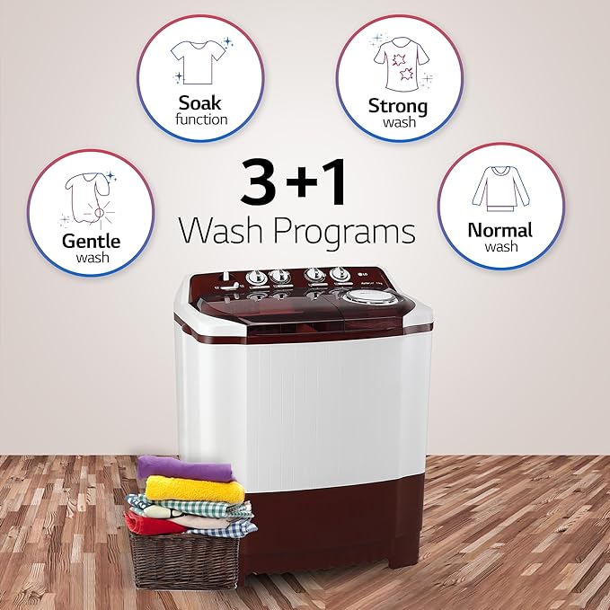 LG 10.5 kg 5 Star Wind jet dry Semi-Automatic Top Load Washing Machine (P105ASRAZ, Burgundy, Roller Jet Pulsator) Mahajan Electronics Online