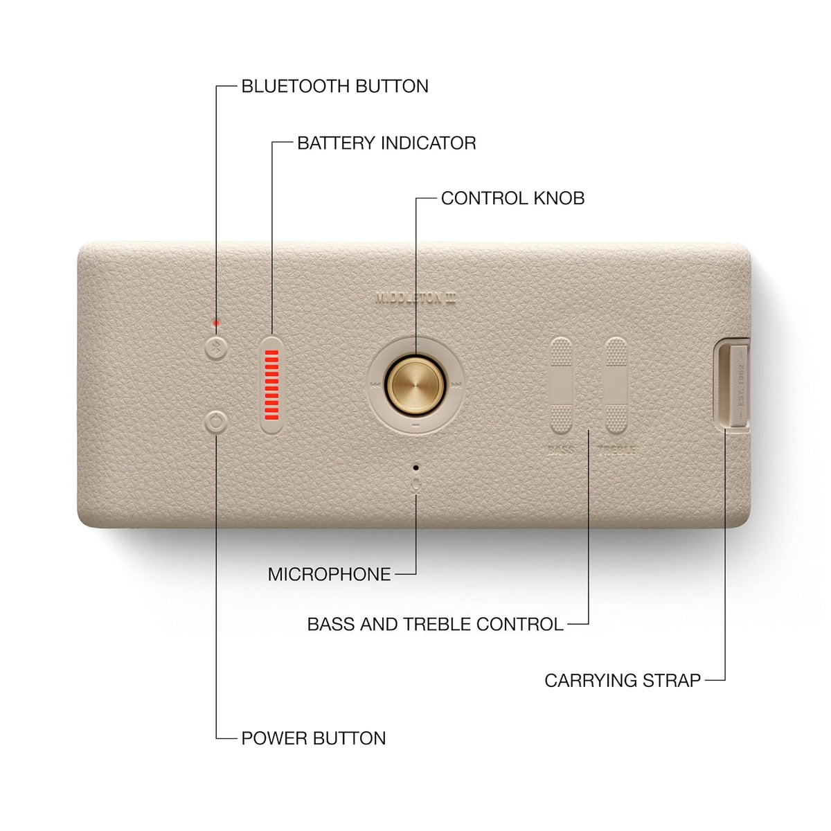Marshall Middleton II Bluetooth Portable Bluetooth Speaker, Over 30 Hours Playtime, IP67 Waterproof - Cream Marshall