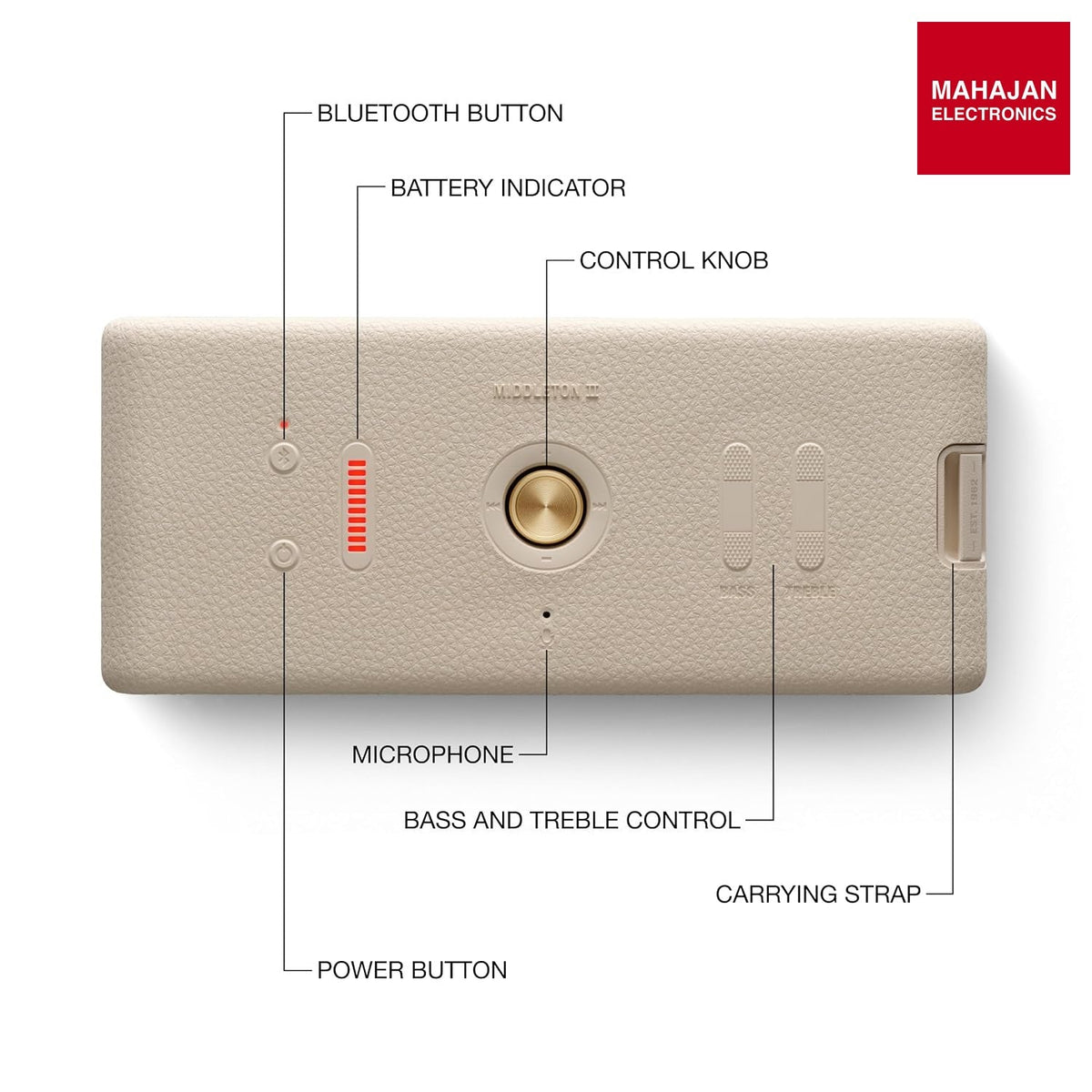 Marshall Middleton II Bluetooth Portable Bluetooth Speaker, Over 30 Hours Playtime, IP67 Waterproof - Cream – Mahajan Electronics Online.