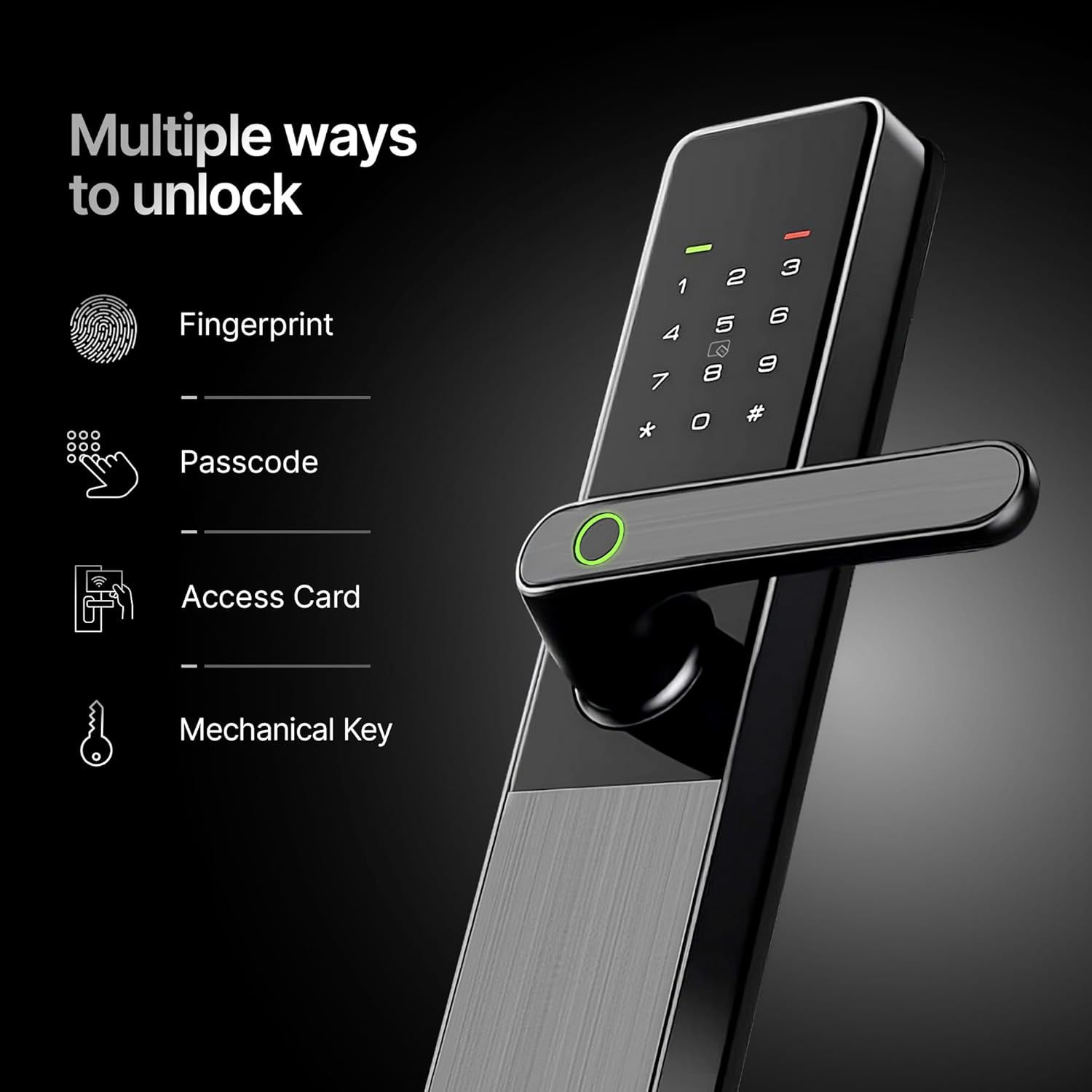 Qubo Smart Door Lock Optima from Hero Group | 4 Bolts | Fingerprint | PIN | Access Cards | Mechanical Key | Passage Mode | 2 Years Brand Warranty | (Black) OC-HLM11BL1 Mahajan Electronics Online