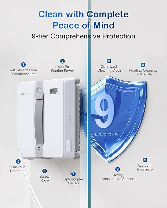 ECOVACS WINBOT MINI Window Cleaning Robot | Dual Ultrasonic Spray | 9-Stage Protection | Smart Path Planning