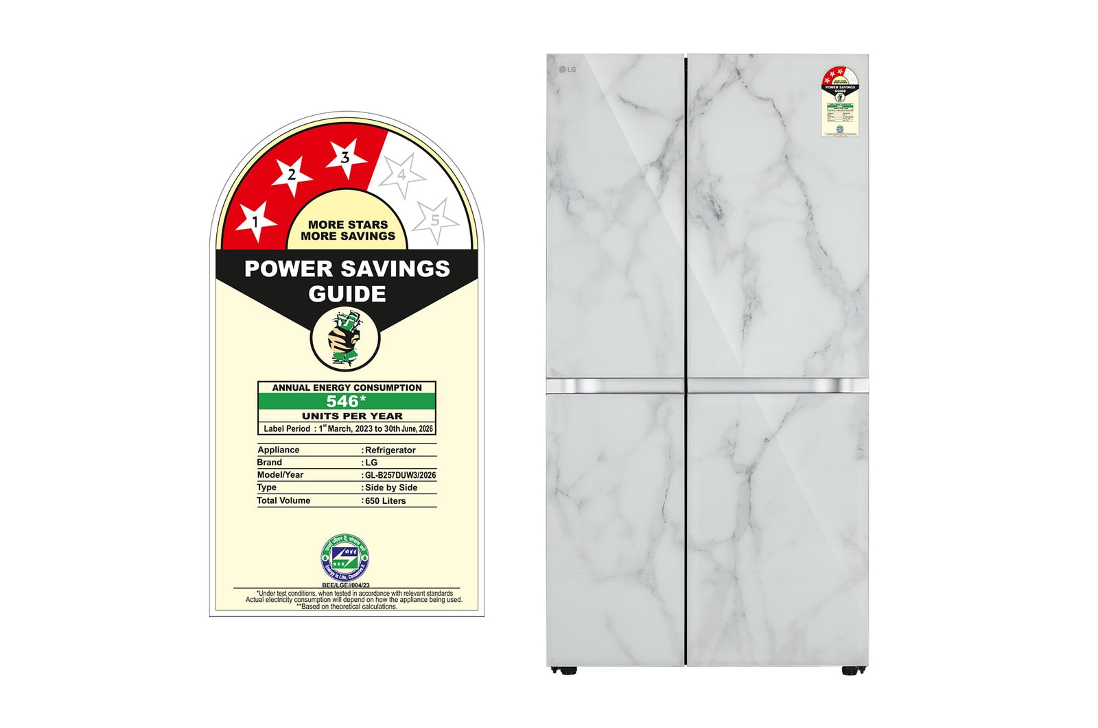 LG GL-B257DUW3 650L Side-by-Side Refrigerator, Convertible, Multi-Air Flow, Smart Diagnosis™, Ultra Glam White, 3 Star Mahajan Electronics Online