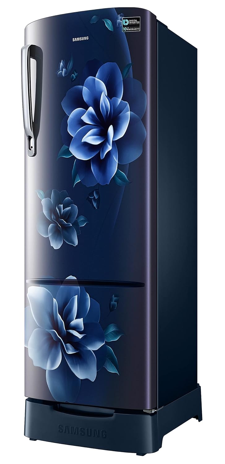 Samsung RR26C3893CU/HL 246L 3 Star Inverter Direct-Cool Single Door Refrigerator Appliance (Camellia Blue) Base Stand Drawer Mahajan Electronics Online