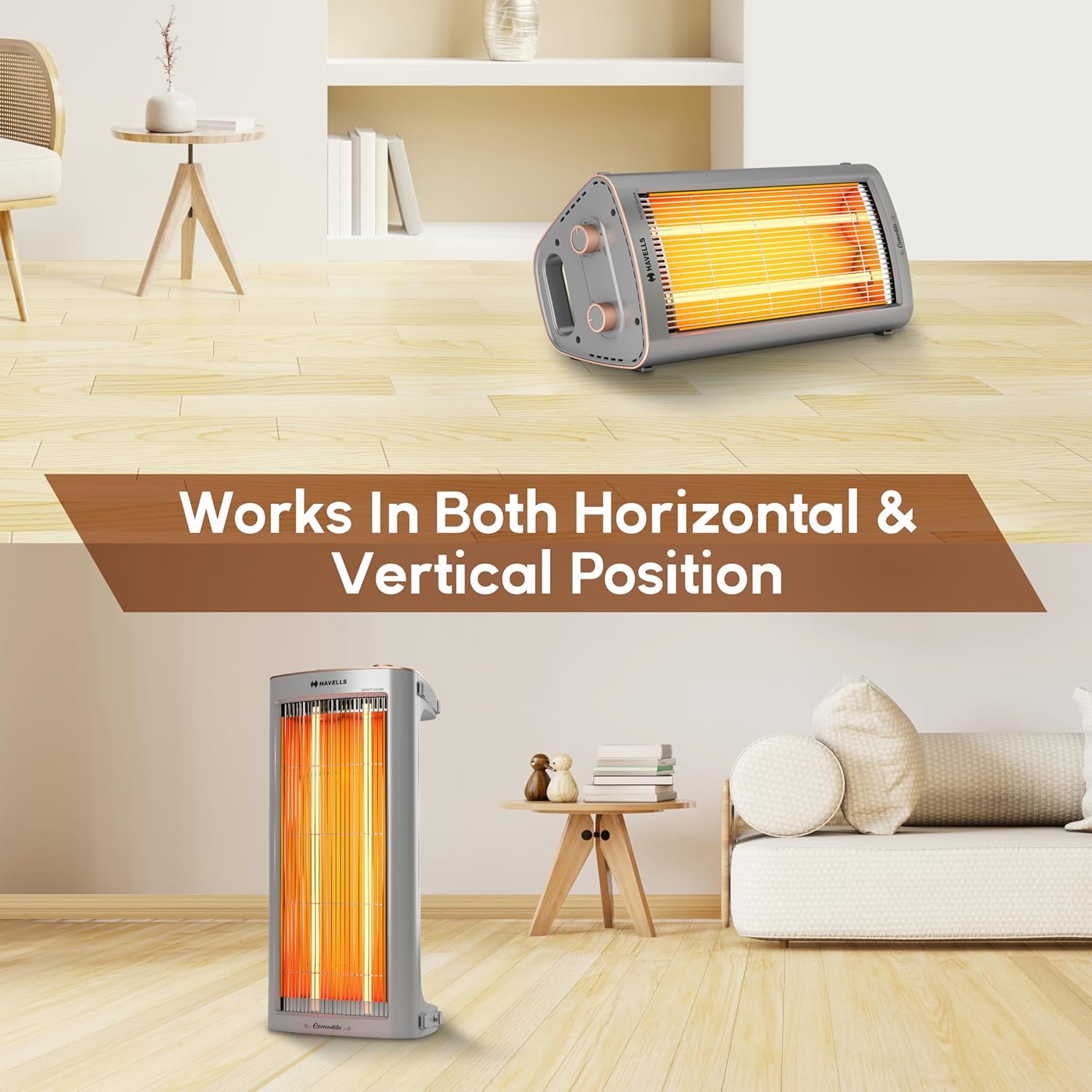 Havells Comodito 900 Watt Room Heater | Safety Grill, 120 Minute Sleep Timer Control knob | Rust Free Stainless Steal Reflector, Carbon Fiber Rods, Power Off & Heat Setting | (Pack of 1, Grey) GHRGHCHE090 Mahajan Electronics Online