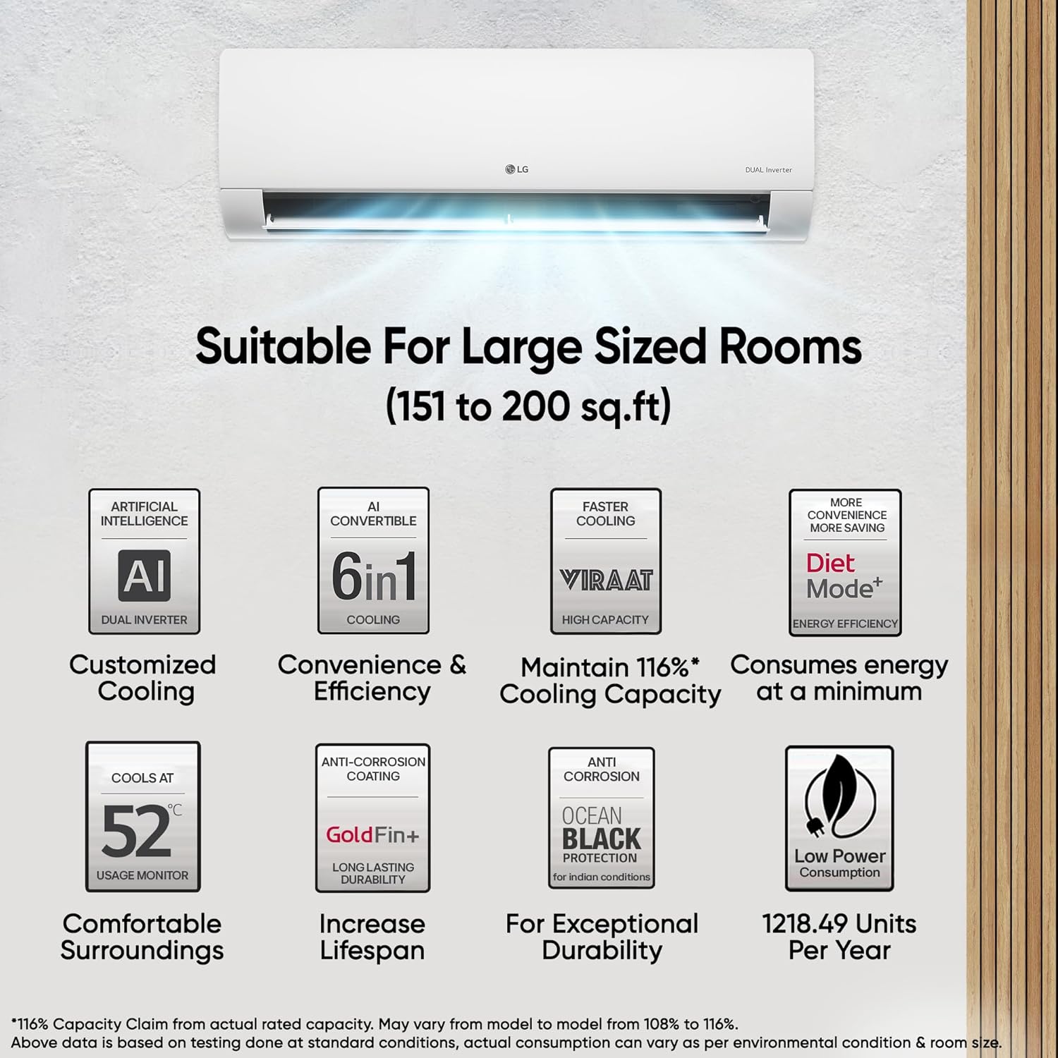 LG US-Q24ENXE 2 Ton 3 Star DUAL Inverter Split AC (Copper, AI Convertible 6-in-1, Diet Mode+, Faster Cooling & Energy Saving, 4 Way Swing, HD Filter with Anti-Virus Protection, White) Mahajan Electronics online