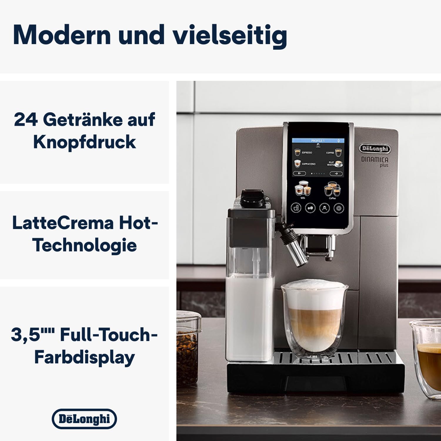 DeLonghi ECAM380.95.TB Dinamica Plus Fully Automatic Coffee Machine, Original Italian Brand, 24+ Hot & Cold Coffee Options, Patented LatteCrema Technology, Direct Bean to Cup, 15 Bar Pressure Mahajan Electronics Online