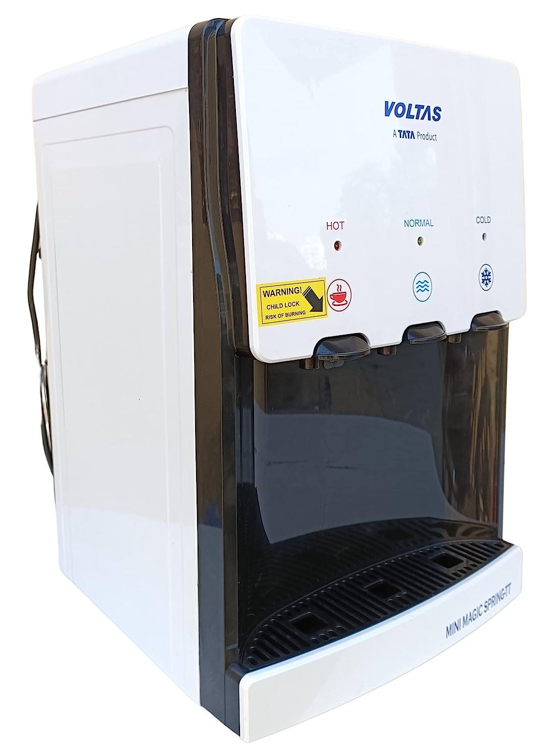 Voltas Spring TT Plus Table Top Water Dispenser with Three Temperature Tap and Compact Design (White and Black) - Mahajan Electronics Online